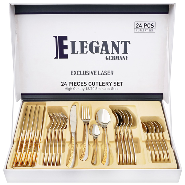 Elegant Exclusive Laser Cutlery Set - Golden 24Pcs