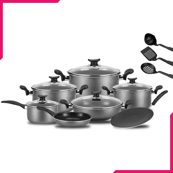 Kitchen King Trend Cook Set 15Pcs Gray - bakeware bake house kitchenware bakers supplies baking