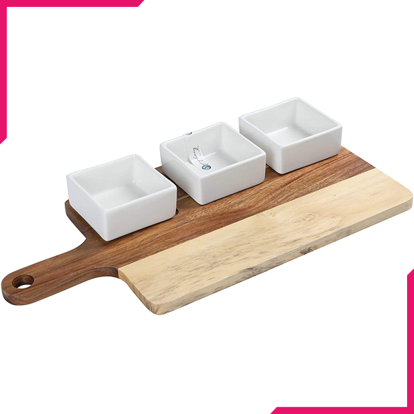 Symphony Acacia Tray & Square Bowl Set 4Pcs - bakeware bake house kitchenware bakers supplies baking