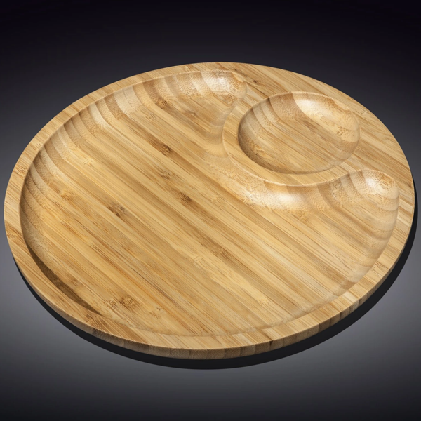 Wilmax Natural Bamboo 2 Section Platter 8" - bakeware bake house kitchenware bakers supplies baking