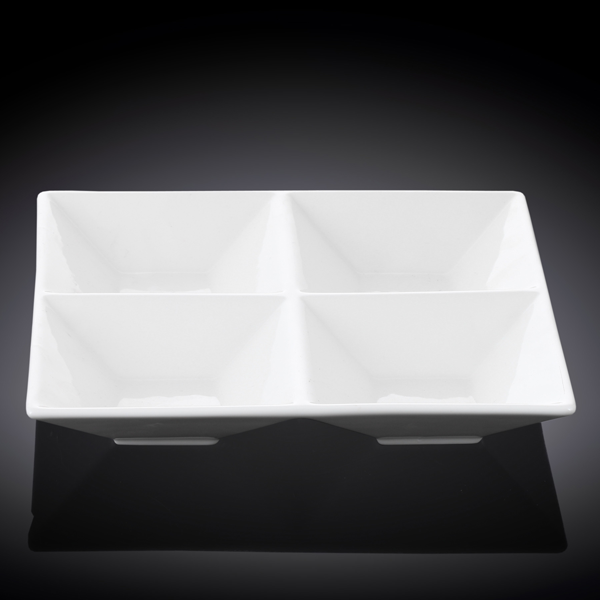 Wilmax Fine Porcelain Divided Square Dish 6" X 6" - bakeware bake house kitchenware bakers supplies baking