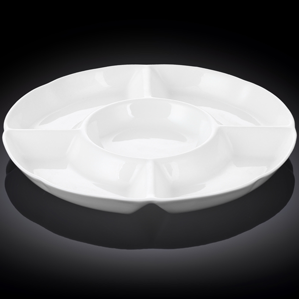 Wilmax Fine Porcelain Divided Round Dish 10" - bakeware bake house kitchenware bakers supplies baking