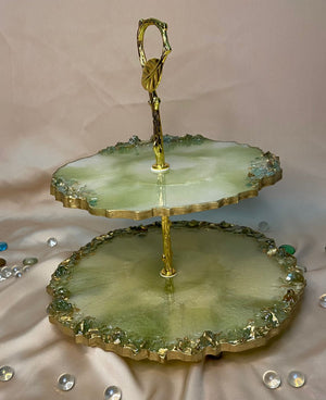 Handmade Resin Art Green Royal 2 Tier Platter