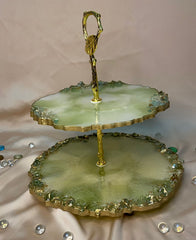 Handmade Resin Art Green Royal 2 Tier Platter