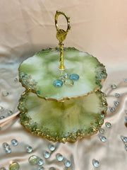 Handmade Resin Art Green Royal 2 Tier Platter