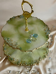 Handmade Resin Art Green Royal 2 Tier Platter