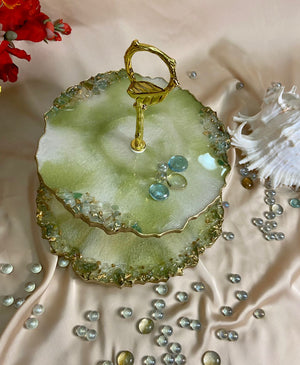 Handmade Resin Art Green Royal 2 Tier Platter