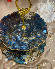 Handmade Resin Art Peacock 2 Tier Platter