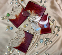 Handmade Resin Art Maroon Set Of 4 Coasters