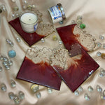 Handmade Resin Art Maroon Set Of 4 Coasters
