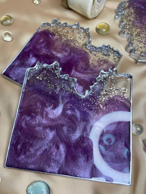 Handmade Resin Art Purple Set Of 4 Coasters