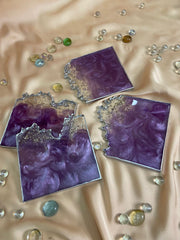 Handmade Resin Art Purple Set Of 4 Coasters