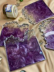 Handmade Resin Art Purple Set Of 4 Coasters