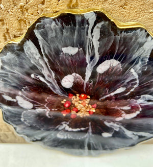 Handmade Resin Art Red & Black Floral Coaster Single