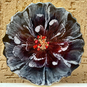 Handmade Resin Art Red & Black Floral Coaster Single