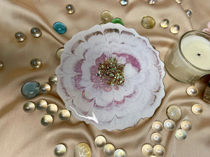 Handmade Resin Art Pink White Flower Coaster
