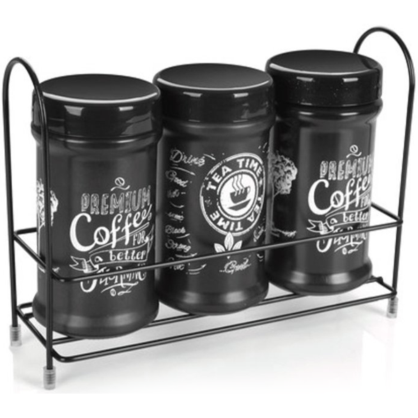 Sarina Black Coffee Tea Metal Jar Set - bakeware bake house kitchenware bakers supplies baking