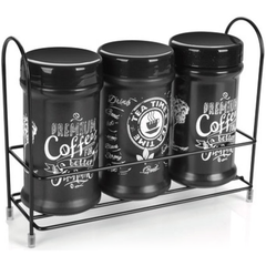 Sarina Black Coffee Tea Metal Jar Set - bakeware bake house kitchenware bakers supplies baking