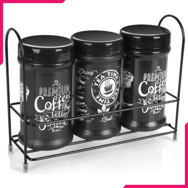 Sarina Black Coffee Tea Metal Jar Set - bakeware bake house kitchenware bakers supplies baking