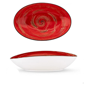 Wilmax Spiral Red Oval Bowl 9.75" X 6.5" X 2.5"