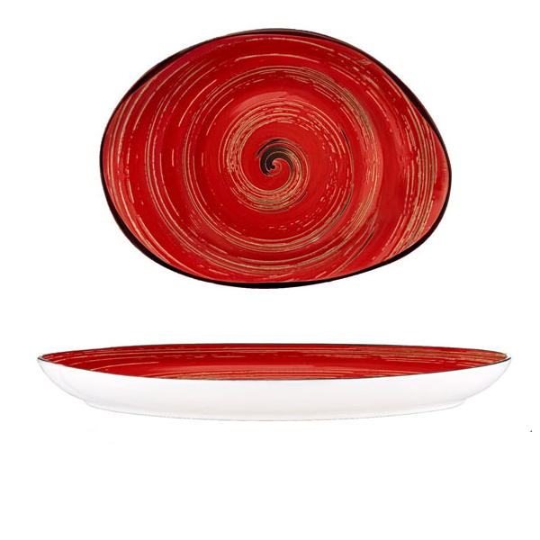 Wilmax Spiral Red Stone Shape Dish 13" X 9.75"