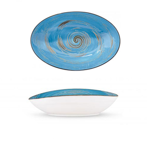 Wilmax Spiral Blue Oval Bowl 9.75" X 6.5" X 2.5"