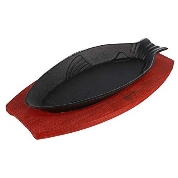 Fish Cast Iron Pan With Wooden Tray